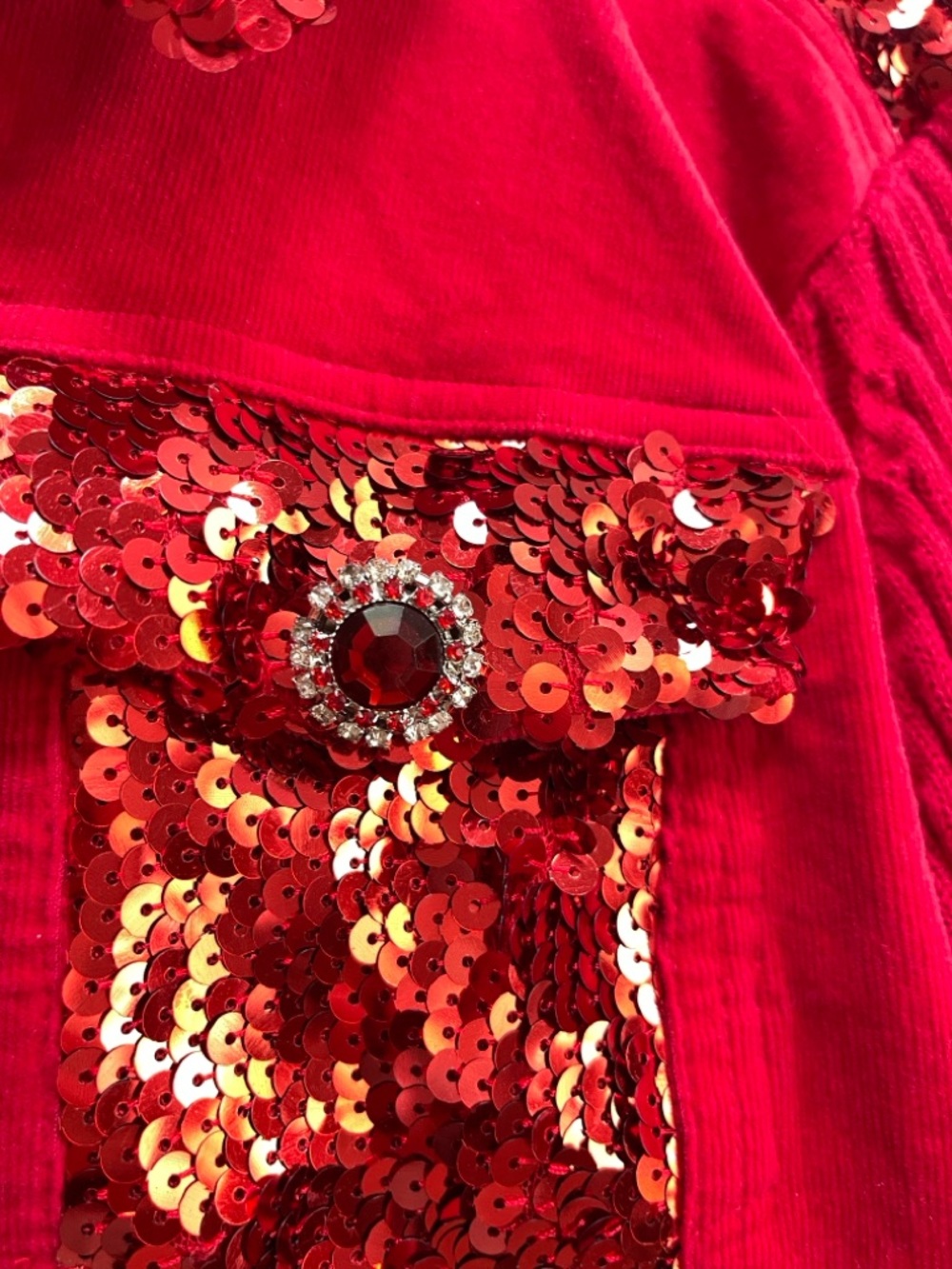 Vintage Berek Red Sequin Jacket | Brooch Buttons | Nash Vegas Glam, Size Large - Picture 5 of 10
